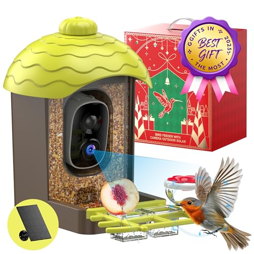 Smart Bird Feeder with Camera Outdoor: 2K Wild Bird Watching Video Cam - Unique Gifts for Nature Lover - Birds House Window at Garden IP66 Solar Charged & Squirrel-Proof Alarm