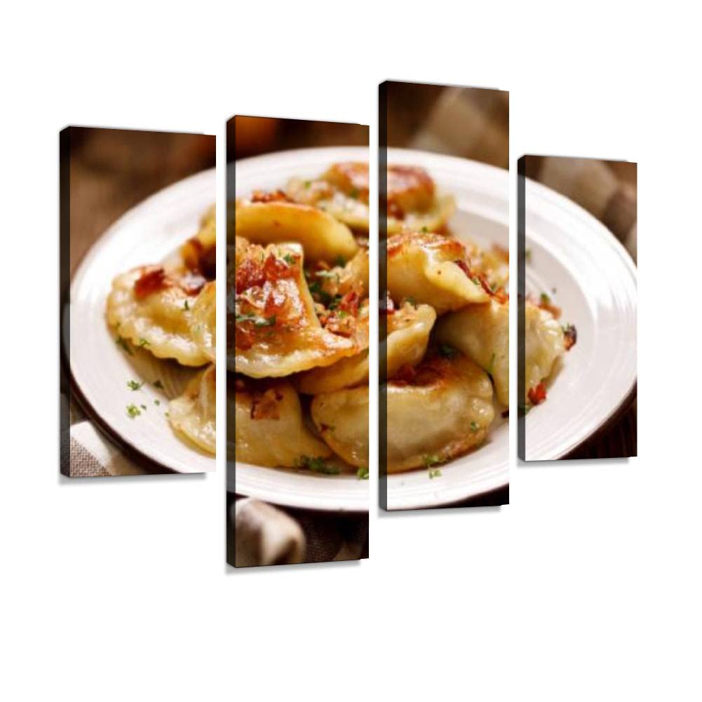 4 Panel Canvas Pictures Fried dumplings stuffed with cabbage and meat sprinkled with bacon Home Decor Gifts Canvas Wall Art for your Living Room