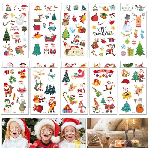 Navidad Tatuajes temporales para niños, 20 Hojas Pegatinas de Tatuajes de Navidad, Navidad Tatuaje Falso Pegatinas, Tatuajes de Navidad para navidad fiesta de cumpleaños regalo