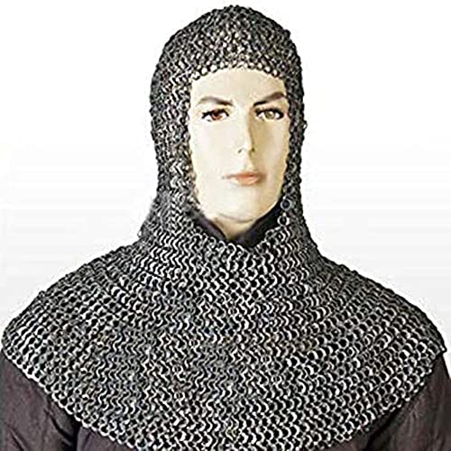 Image of AnNafi Chainmail Coif U-Neck Chain Mail Hood | Medieval Templar Crusader Re-enacment Armor Costume Halloween