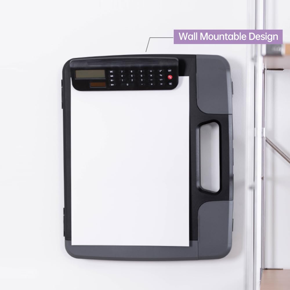 Porte-bloc A4 avec boîte de rangement avec calculatrice, dossier de soins infirmiers, porte-documents pour stylos/trombones, étui mural avec poignée pour enseignants, enfants, médecins