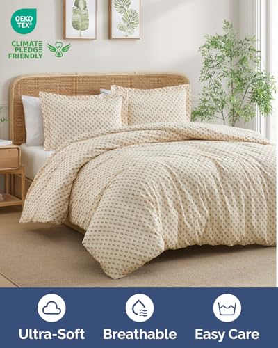 Image of Duvet Cover Cal King Size Set - Extra Soft Floral Duvet Cover 104 x 98 with 2 Pillow Shams - Comfy, Breathable Floral Bedding Set - Hotel Luxury, Fade Free, Zipper Closures & Ties - Vintage Red Floral