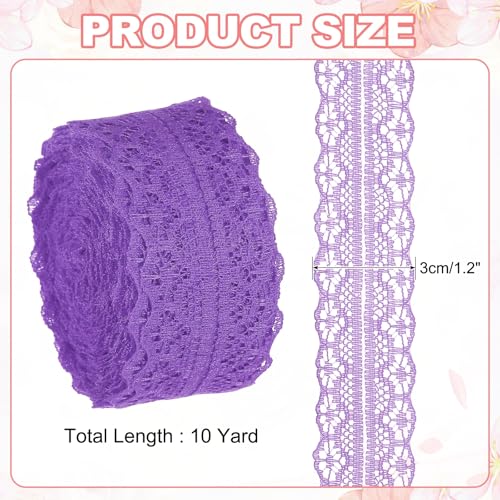 Cinta de encaje violeta floral de 1.2 pulgadas y 10 yardas para costura 3