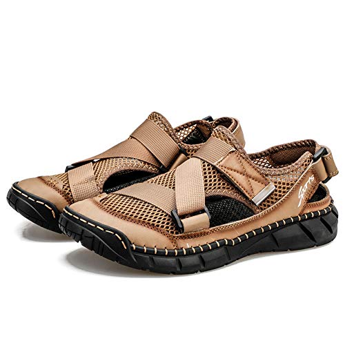 Men's Summer Closed-Toe Sandals Breathable Rubber Casual Hollow Slip-On Slippers Beach Lightweight Flat Water Shoes
