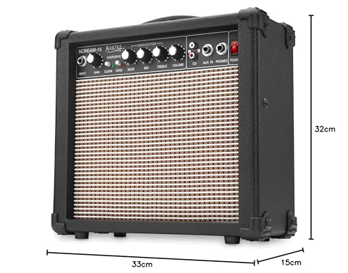 Rocktile Scream 15 Gitarrenverstärker Mini Combo Amp (15 Watt Amplifier, 2-Kanäle, Portable, AUX-In für MP3/CD, 3-Band Equalizer, Kopfhöreranschluss)