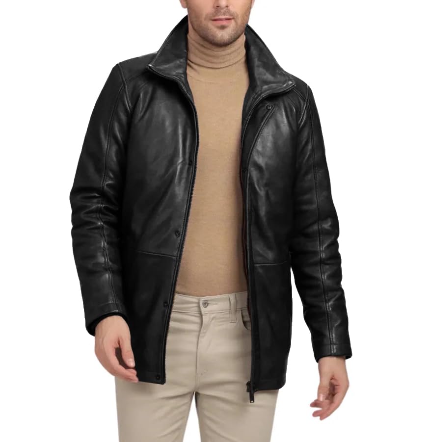Leather Mens Jacket - 3/4 Length Car Coat Style Real Lambskin Leather Jacket for Men2