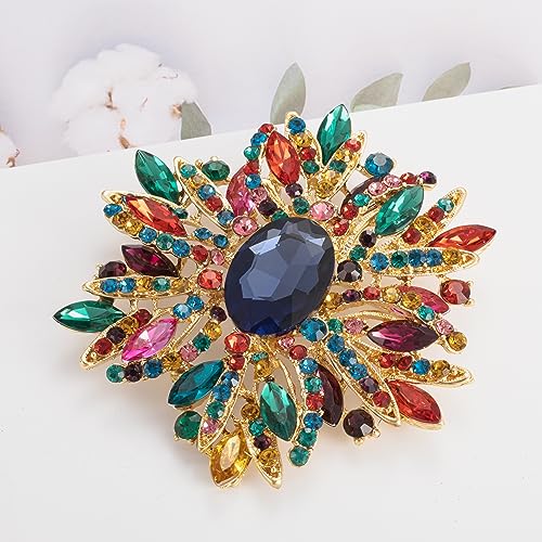 Image of SELOVO 3.5 inch Huge Big Large Brooch Pendant Scarf Hats Decoration Blue Flower Pin Gold Tone