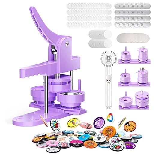 Button Maker Machine Multiple Sizes 1''+1.25''+2.25'' Button Pin Maker 300pcs Badge Button Press Machine with Button Parts&Circle Cutter&Picture (Purple)