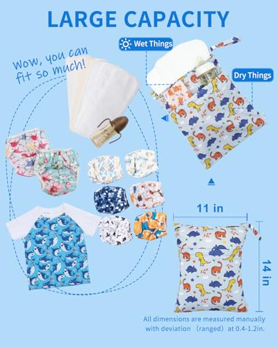 Image of babygoal Wet and Dry Pockets for Baby Nappies, Washable Travel Bags, Beach, Pool, Gym Bag for Swimsuits and Wet Clothes, with Two Zip Pockets, Colour: 40, 30cm x 36cm, Wet and Dry Bag