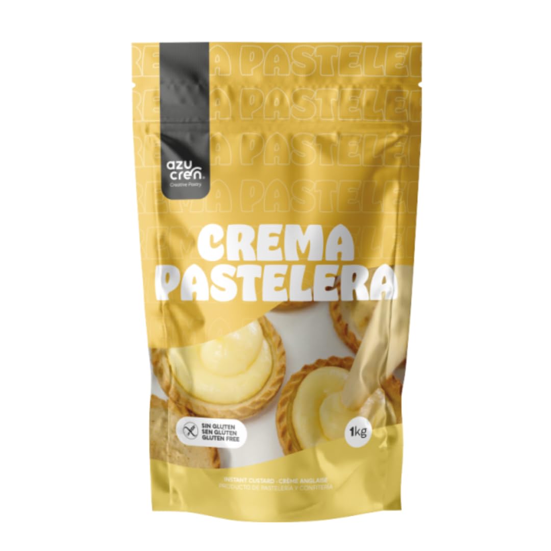 Azucren, Crema Pastelera en Polvo, Perfecta para Rellenos, Hojaldres, Tartas, Fácil de Usar, Solo Añadir Agua, 500 Gramos de Agua por 200 Gramos de Producto, 1 Kilo