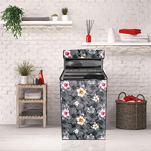 Image of Waterproof & Dust-Proof PVC Full Closure Washing Machine Cover For LG-6.5KG-T655KSFYZ Top Load Fully-Automatic Washing Machine (Grey Flower)