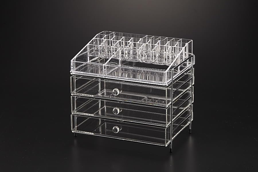 Vague Acrylic Cosmetic/Jewelery Box 3 Drawer, Large