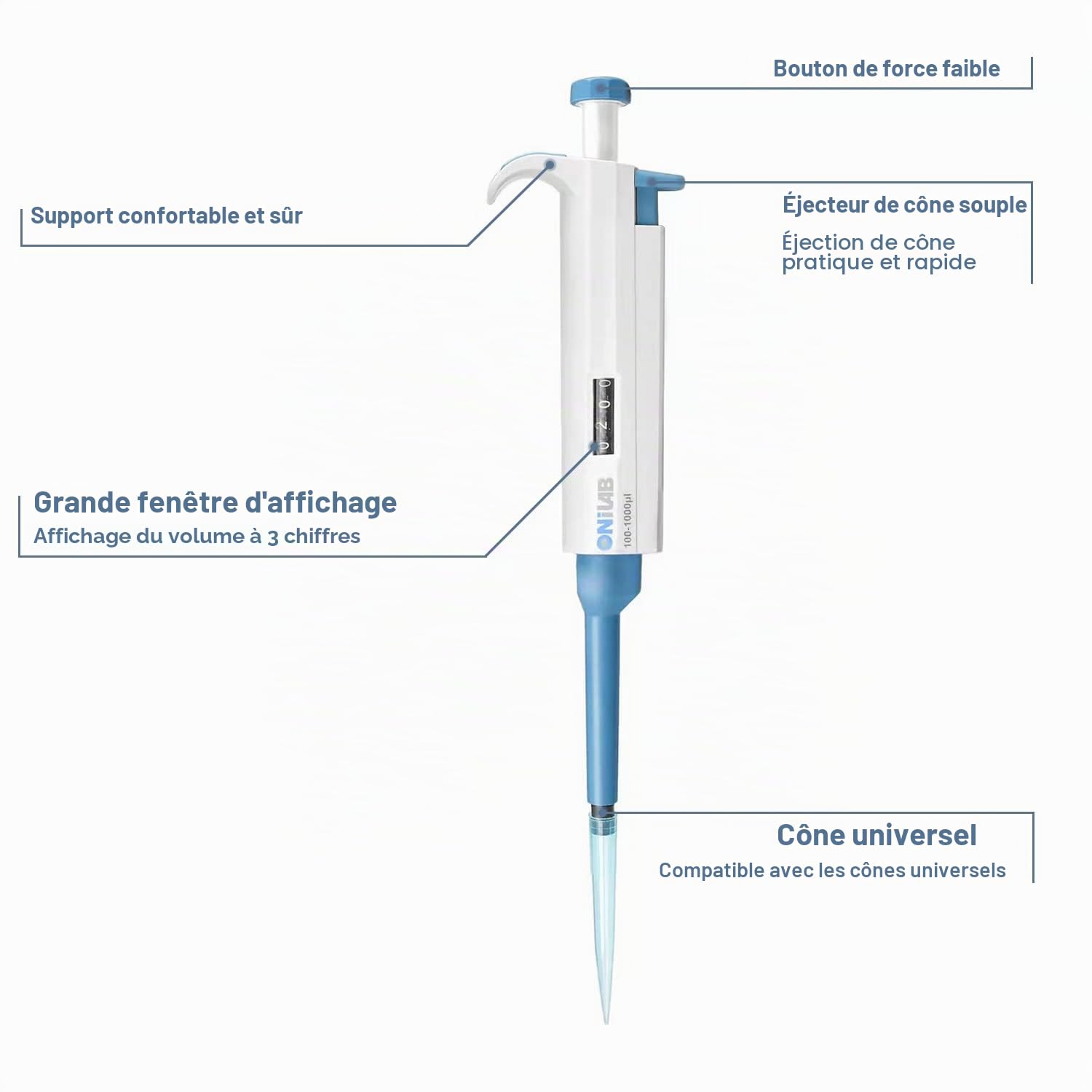 Micropipette de laboratoire ONiLAB 2-10ML, pipette à canal unique, pipette à volume réglable, micro pipettes, pipette haute précision, autoclavable…