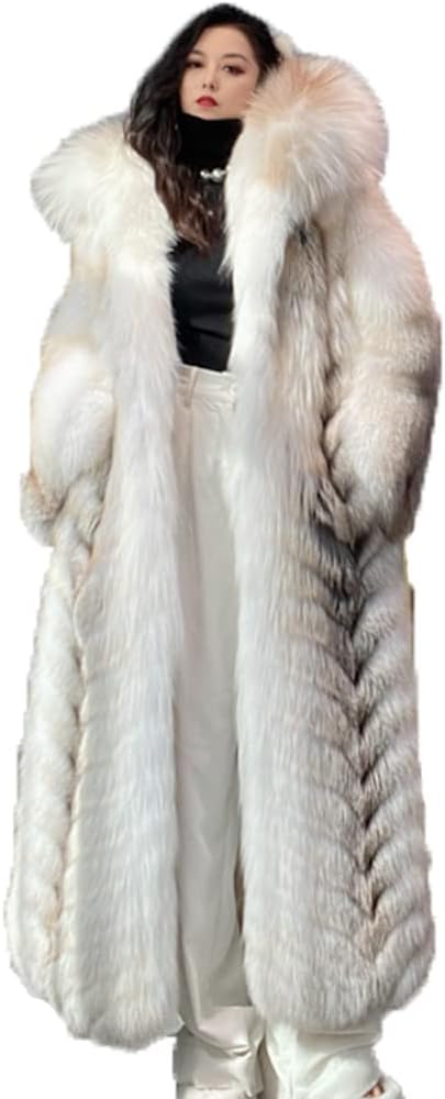 Denny&Dora Women's Fox Fur Coat Natural Real Fox Fur Coat With Big