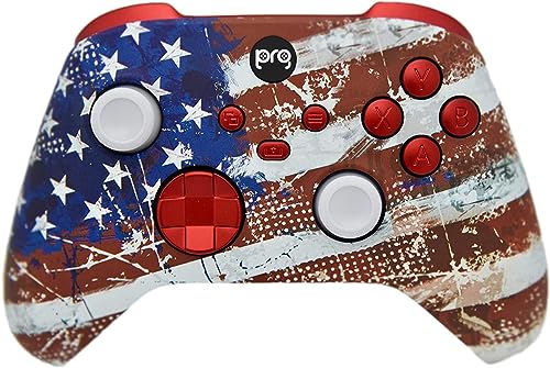Image of Hand Airbrushed Fade Custom Controller Compatible with Xbox Series X /S & Xbox One (Series X /S U.S Flag W /Red Inserts)