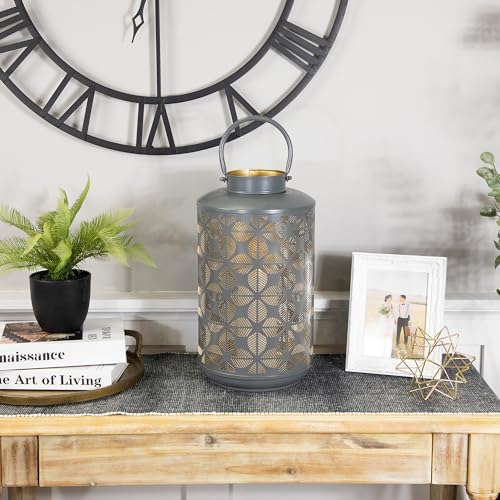 Laser-Cut Large Iron Candle Lantern with Handle - 15.25