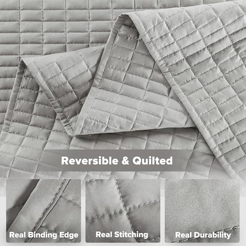 Comfort Spaces - CS14-0060 Kienna Quilt Coverlet Bedspread Ultra Soft Hypoallergenic All Season Lightweight Filling Stitched Bedding Set, King 104"x90", Gray 2 Piece