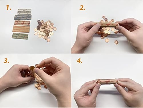 Naturalabel 250 Assorted Flat Coin Wrappers, 50 Each Of Quarters, Dollars, Dimes, Nickels, Pennies, Coin Striped Kraft Packing #TOP4