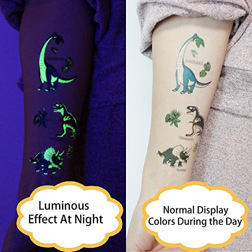 Deen Dinosaur Tattoos for Kids 12 Sheets,Luminous Dino Temporary Tattoos,Glow In The Dark Dinosaur Tattoo Stickers for Kids Party Bag Fillers,Gifts for Girls Boys Party Games Stuff Supplies - Image 4
