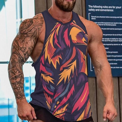 Mens Sleeveless T-Shirts Graphic Tank Tops Workout Novelty Animal Printed Crew Neck T Shirt Plus Size2