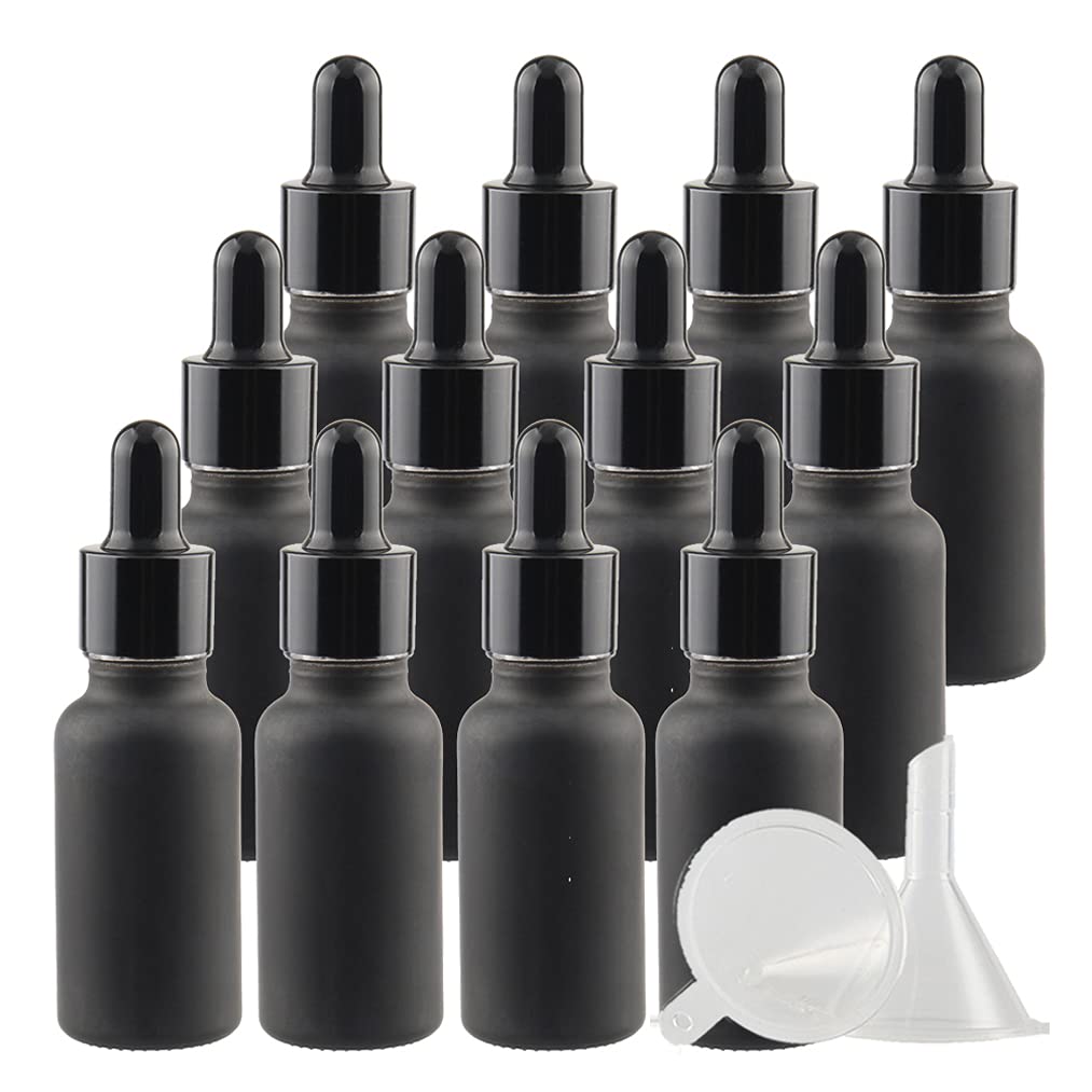 24 Stück 20ml Matt schwarz Pipettenflasche Tropfpipetten mit Schwarz Pipettenring für Ätherisches Öl,Aromatherapie, Massage, Duftöl Probe,Make-up,chemische Flüssigkeit + 4x Trichter