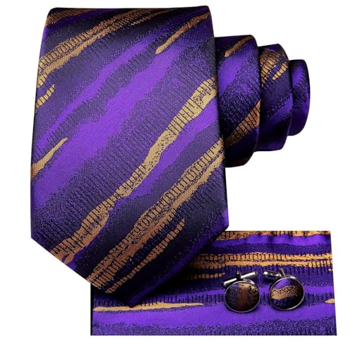 Image of Dubulle Mens Paisley Floral Silk Tie for Men Striped Necktie and Pocket Square Cufflinks Set Wedding Business