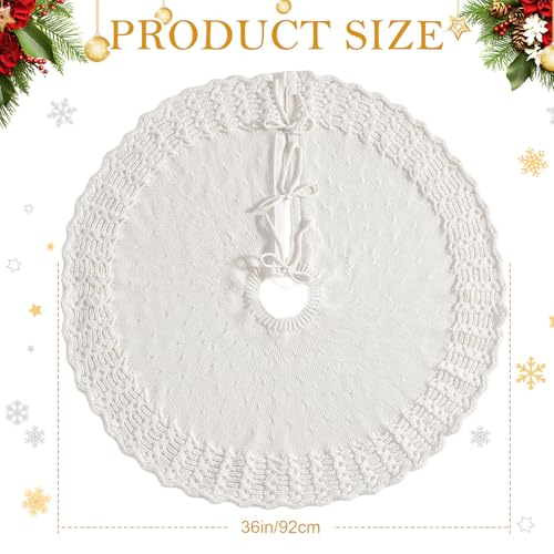 Dremisland White Knitted Christmas Tree Skirt 36 Inches Cable Knit Vintage Christmas Tree Skirt Chunky Thick Knitted Xmas Tree Mat Farmhouse Holiday Decor New Year Home Party Christmas Decorations by Dremisland - Image 3