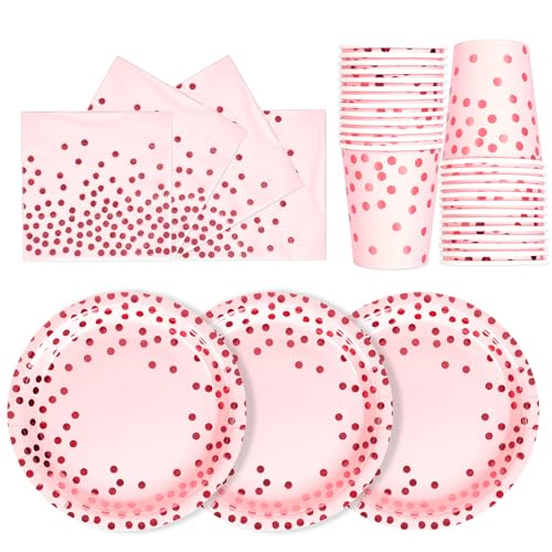 PYAILI Party Geschirr 72 Stück Pink Rosa Gold Kinder Geburtstag...