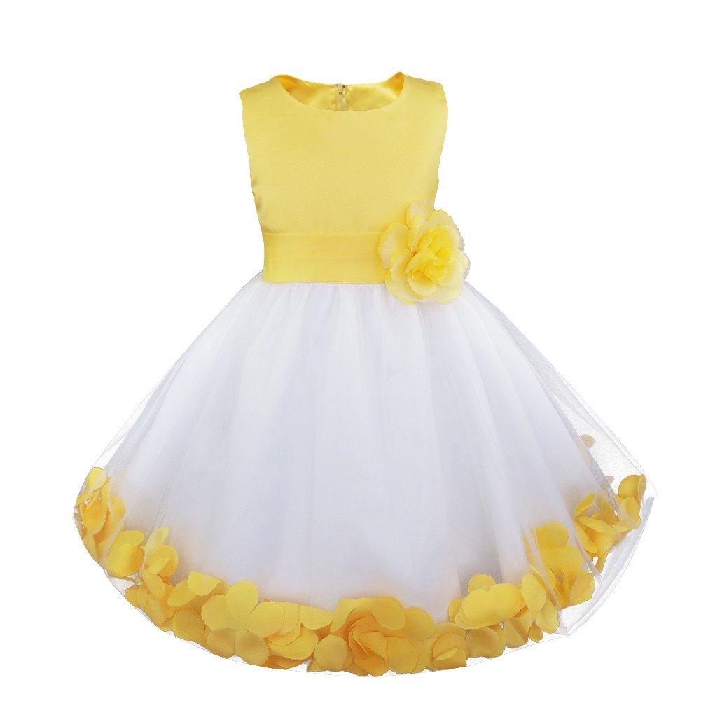 CHICTRY Petals Bow Princess Wedding Bridesmaid Formal Pageant Party Flower Girls Dresses Yellow 4 Years