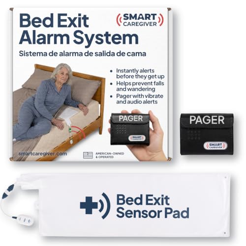 Smart Caregiver Bed Exit Alarm with Wireless Pager - Early Alert Fall Prevention for Seniors and Elderly - Weight Sensing Bed Pad Alerts Caregiver When They Get Up - USA Company and Customer Service