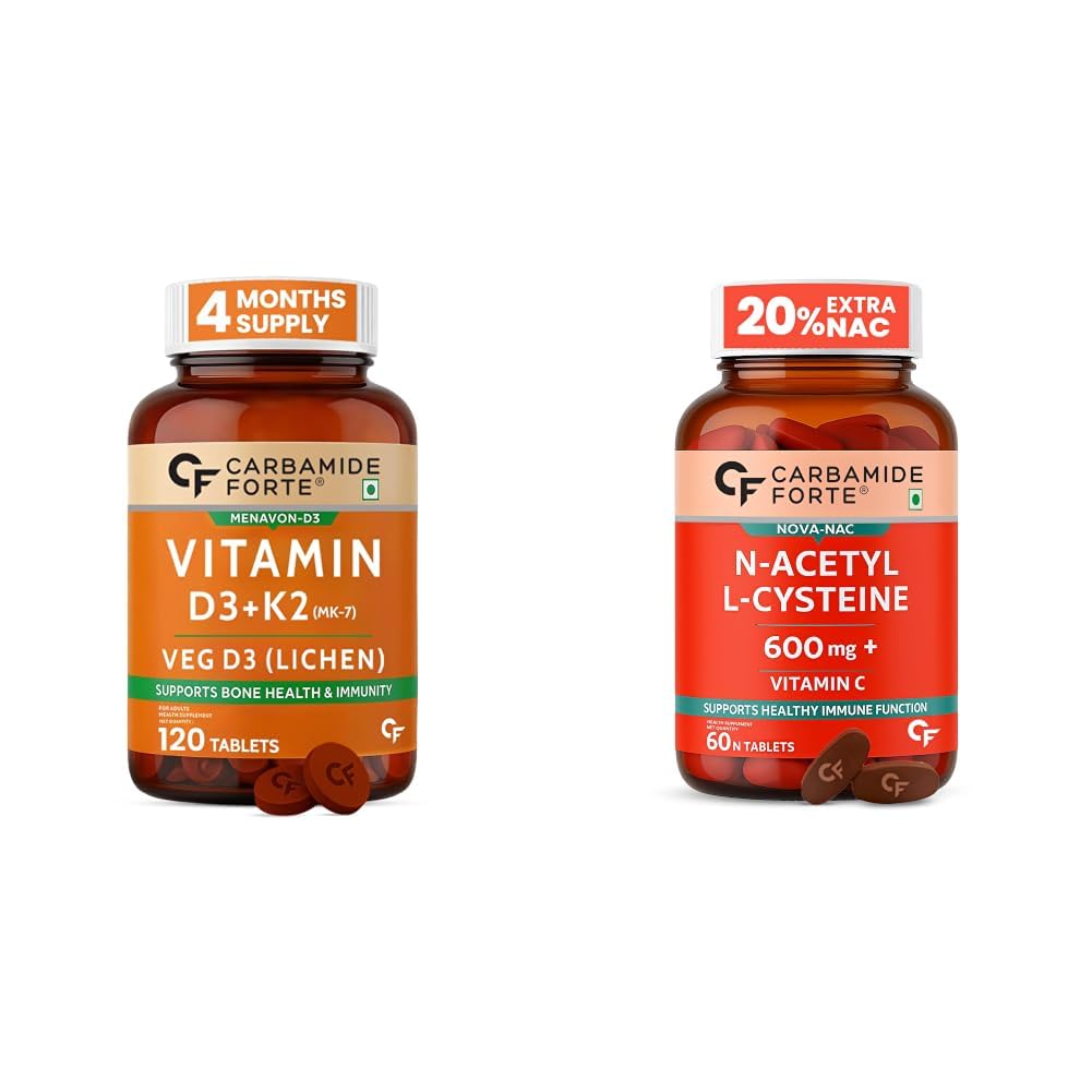 Carbamide Forte Vitamin D Tablets | Vitamin D3 K2 Supplement to support Bone & Heart Health | Veg D3 Lichen -120 Tablets & Nac Supplement For Lung Detox | N acetyl Cysteine 600mg | Lung Detox-image-35