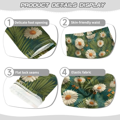 Girls Leggings Daisy Palm Leaves Soft Toddler Leggings for Girls Kids Pants Size 4T-10T3