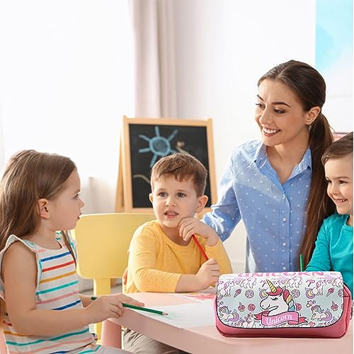 Image of Fancyku Unicorn Pencil Case - Unicorn Stationery Organizer with Large Capacity, Dual Layer Design and Fun Cartoon Print - Gift for Kids, and Students - Ideal for School, Office, or Travel