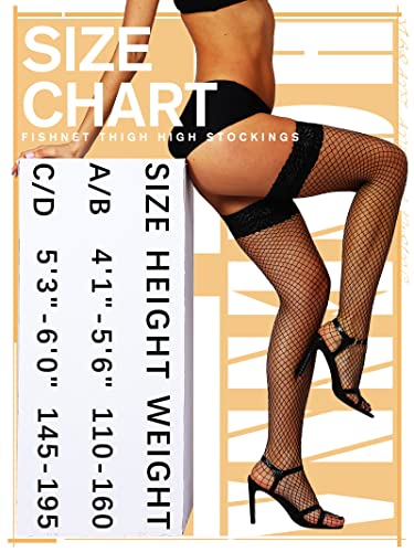 Image of HONENNA Fishnet Thigh High Stockings, 20+ Colors Silicone Lace Top Stay Up Nylons Tights for Woman, Size A-D