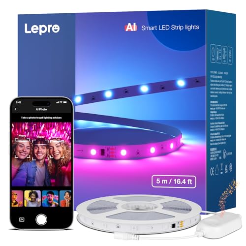 Lepro Lepro S1 AI Smart LED Strip Light 16M, AI Generated Lighting LLM, WiFi App and Voice Control, Works with Alexa & Google Home, DIY Multiple Colors, Music Sync, MagicColor LED Lights for Bedroom