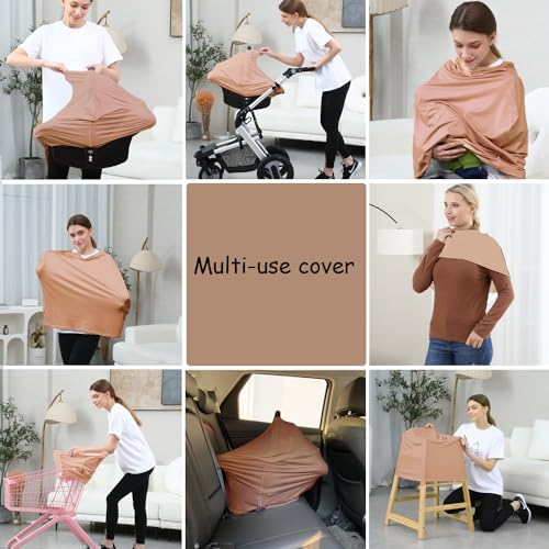 Image of Car Seat Cover Baby for Nursing, Baby Breastfeeding Cover Carseat Canopy Covers, Solid Color Multi-use Nursing Cover for Babies (Wheat)