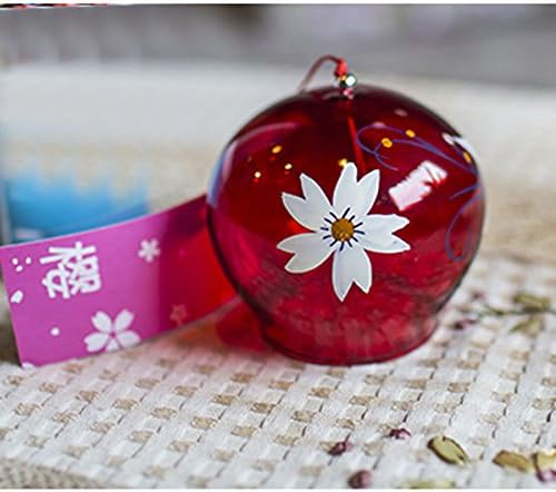 Wind Bell Japanese Wind Chimes Handmade Glass Wind Chimes-Red Wind Bell White Flower