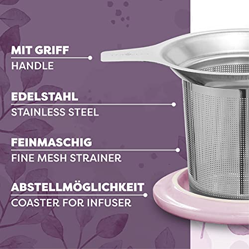 Taza de Te con Filtro y Tapa 400ml - Ceramica - Mantiene Caliente la Infusion - Rosa - Imagen 5
