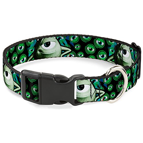 Image of Buckle-Down Breakaway Cat Collar - Mike Poses /Eyeballs Black /Greens - 1 /2 inch Wide - Fits 6-9 inch Neck - Small