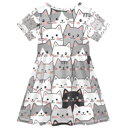Cute Cats Girls Short Sleeve Dress Toddler Dress Casual Summer Outfit Kids Cotton Sundress, 2T2