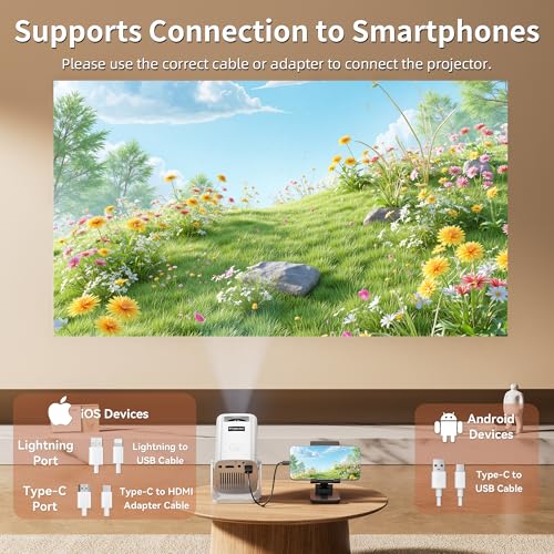 Image of Mini Projector, Portable Projector 4K & Full HD 1080P Support, 270 Rotation Outdoor Projector, Movie Projector Compatible with Smartphone, TV Stick, Laptop, PS4, HDMI, USB