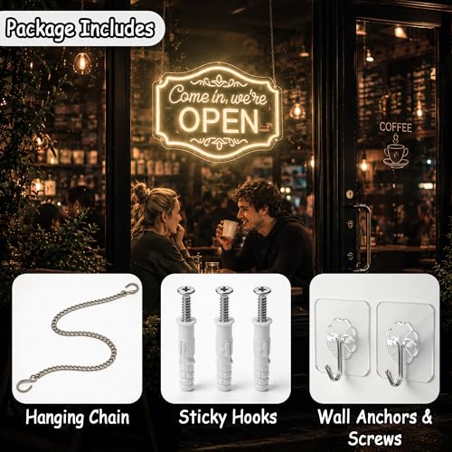 Image of Warm White Neon Sign Led Neon Lights Signs for Wall Decor USB Powered Led Signs for Room Decoration-Come In We're Open