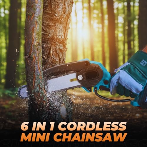 Image of SEESII Mini Chain Saw, 500W Electric Chainsaw with 6-Inch Guide Bar, 2200m /s High-Speed Cutting, Cordless Portable Wood Cutting Saw with Battery & Charger