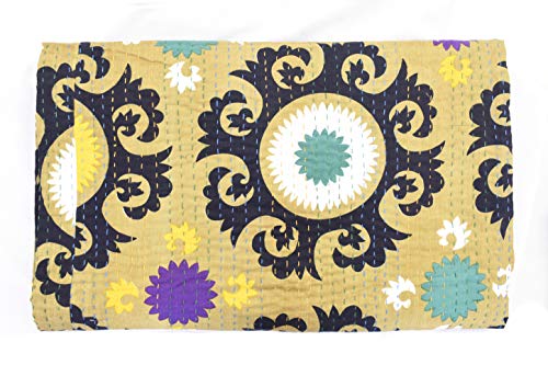 Sophia-Art Indian Handmade Cotton Bedding Kantha Quilt Vintage Gudri Throw Suzani Quilt, Gudri, Bedspreads (Queen Size)