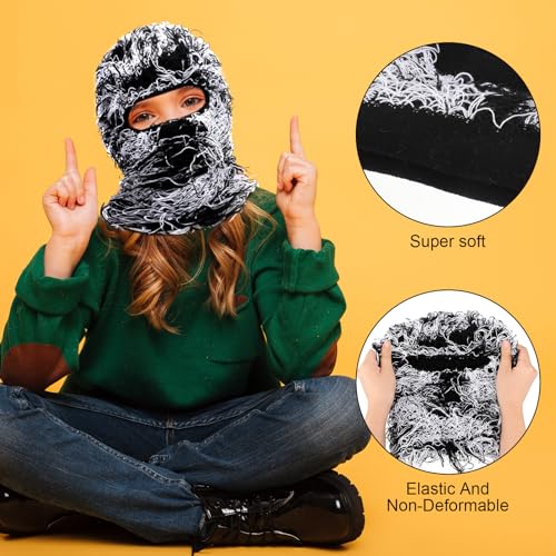 Chuarry 4 Pcs Kids Distressed Balaclava Face Mask Windproof Knitted Distressed Ski Mask Winter Full Face Mask for Boys Girls4