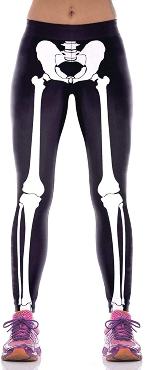 AventySkeleton Halloween Costume Leggings Bone Leg Black Spandex Halloween Tight Pants for Women