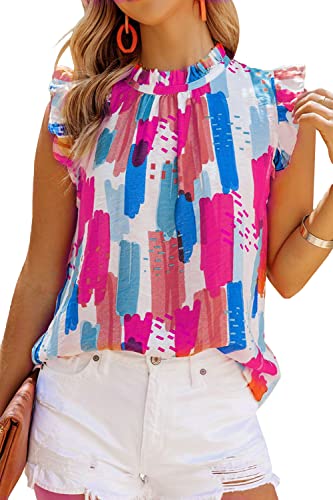 Allimy Women Summer Ruffle Trim Neckline Tank Tops Double Lined Chiffon Blouses3