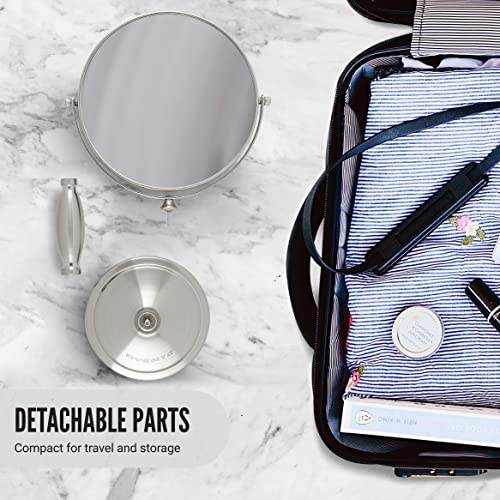 Image of OVENTE 8'' Tabletop Makeup Mirror with 1X /7X Magnification, 360 Swivel Design and Double-Sided Free-Standing Vanity Mirror Perfect for Dresser, Bedroom and Office Desk, Nickel Brushed MNLAT80BR1X7X