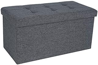 SavingPlus Large Folding Ottoman POUFFE SEAT Foot Stool Storage Box Grey (Double)