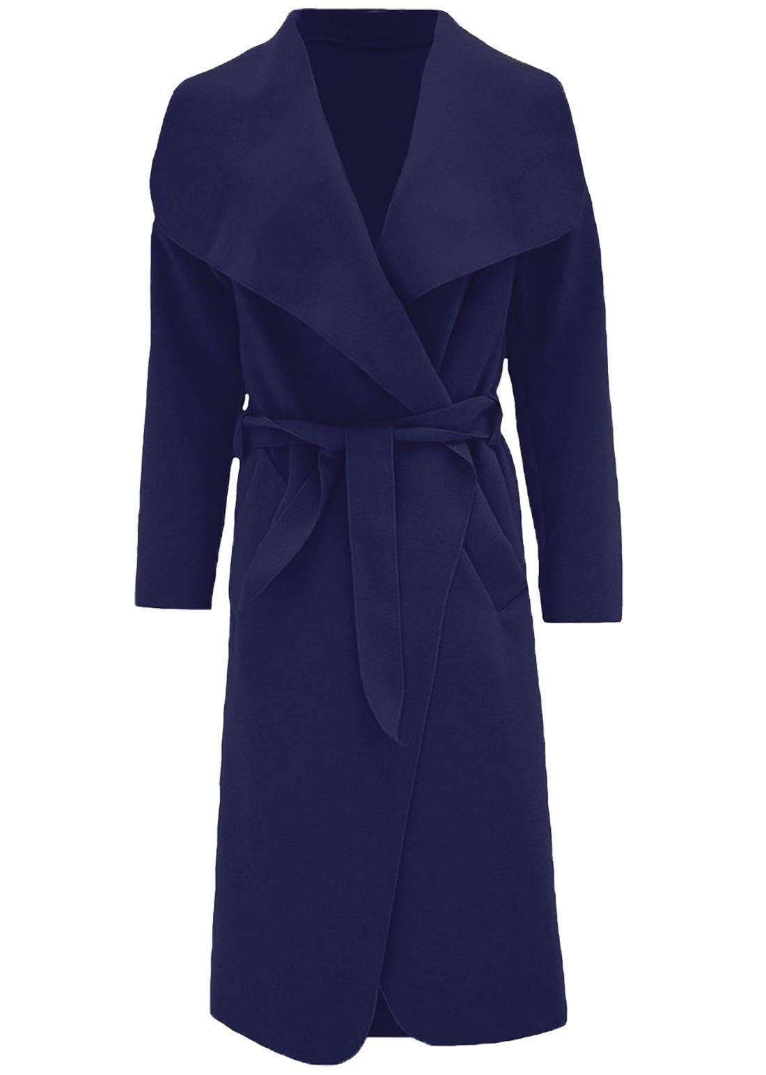 Fairy Trendz Ltd Women's Navy Italian Trench Long Coat Waterfall Duster Cape Belted Cardigan Winter Wear Jacket Wrap Coat Uk 8-10